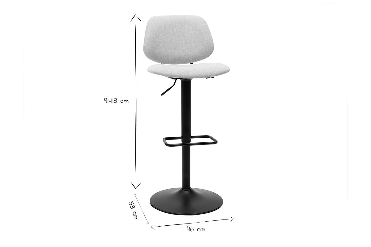 Tabourets de bar relevables design en tissu effet velours beige et m�tal noir BARNET (lot de 2)