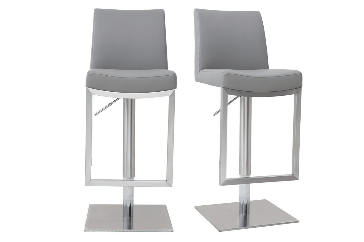 Tabourets de bar relevables gris et acier chrom� (lot de 2) KYLE