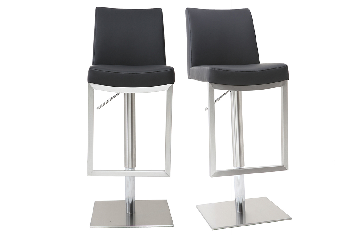 Tabourets de bar relevables noir et acier chrom� (lot de 2) KYLE