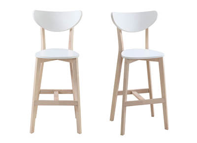 Tabourets de bar scandinaves blanc et bois H65 cm (lot de 2) LEENA