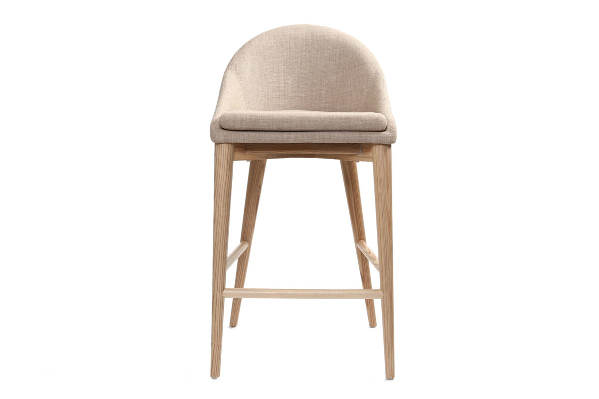 Tabourets de bar scandinaves en tissu beige et fr�ne massif H66.5 cm (lot de 2) DALIA