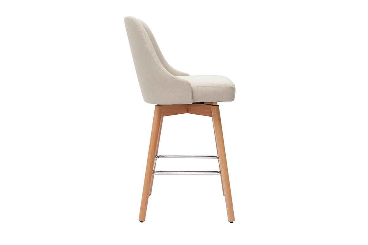 Tabourets de bar scandinaves pivotants 360� en tissu beige et bois h�tre massif H65 cm (lot de 2) HASTA