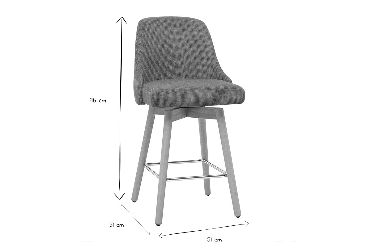 Dimensions des tabourets de bar HASTA : H96 cm, L51 cm, P51 cm en noir et blanc.