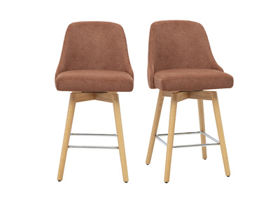 Tabourets de bar scandinaves pivotants 360&deg; en tissu chenille terre br&ucirc;l&eacute;e et bois h&ecirc;tre massif H65 cm (lot de 2) HASTA