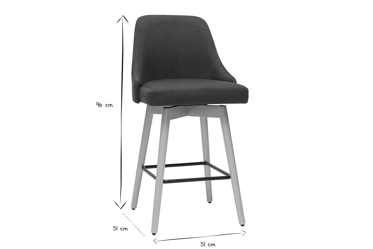 Tabourets de bar scandinaves pivotants 360� en tissu gris fonc� et bois h�tre massif H65 cm (lot de 2) HASTA