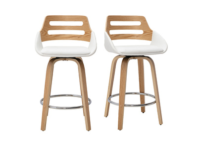 Tabourets de bar scandinaves pivotants blancs et bois clair H65.5 cm (lot de 2) PERNIK