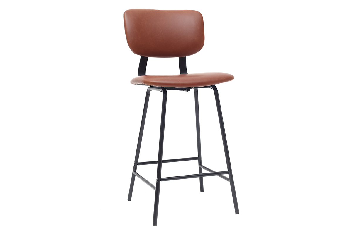 Tabourets de bar vintage marron clair avec pieds m�tal 65 cm (lot de 2) LAB