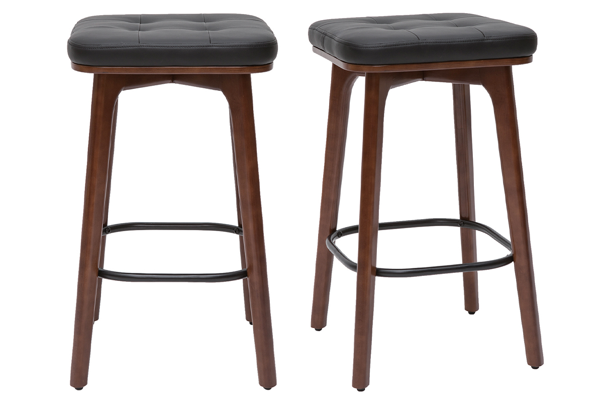 Tabourets de bar vintage noirs et bois fonc� 65 cm (lot de 2) GRAMMA