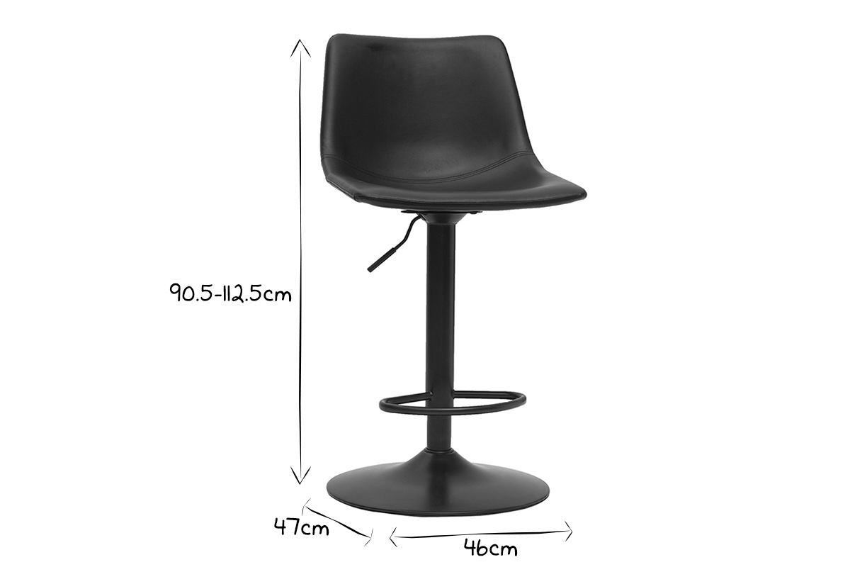 Tabourets de bar vintage r�glables pivotants noirs (lot de 2) NEW ROCK