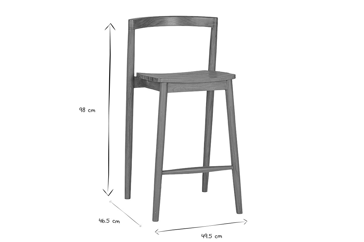 Dimensions du tabouret de jardin en noir et blanc : hauteur 98 cm, largeur 49,5 cm, profondeur 46,5 cm.