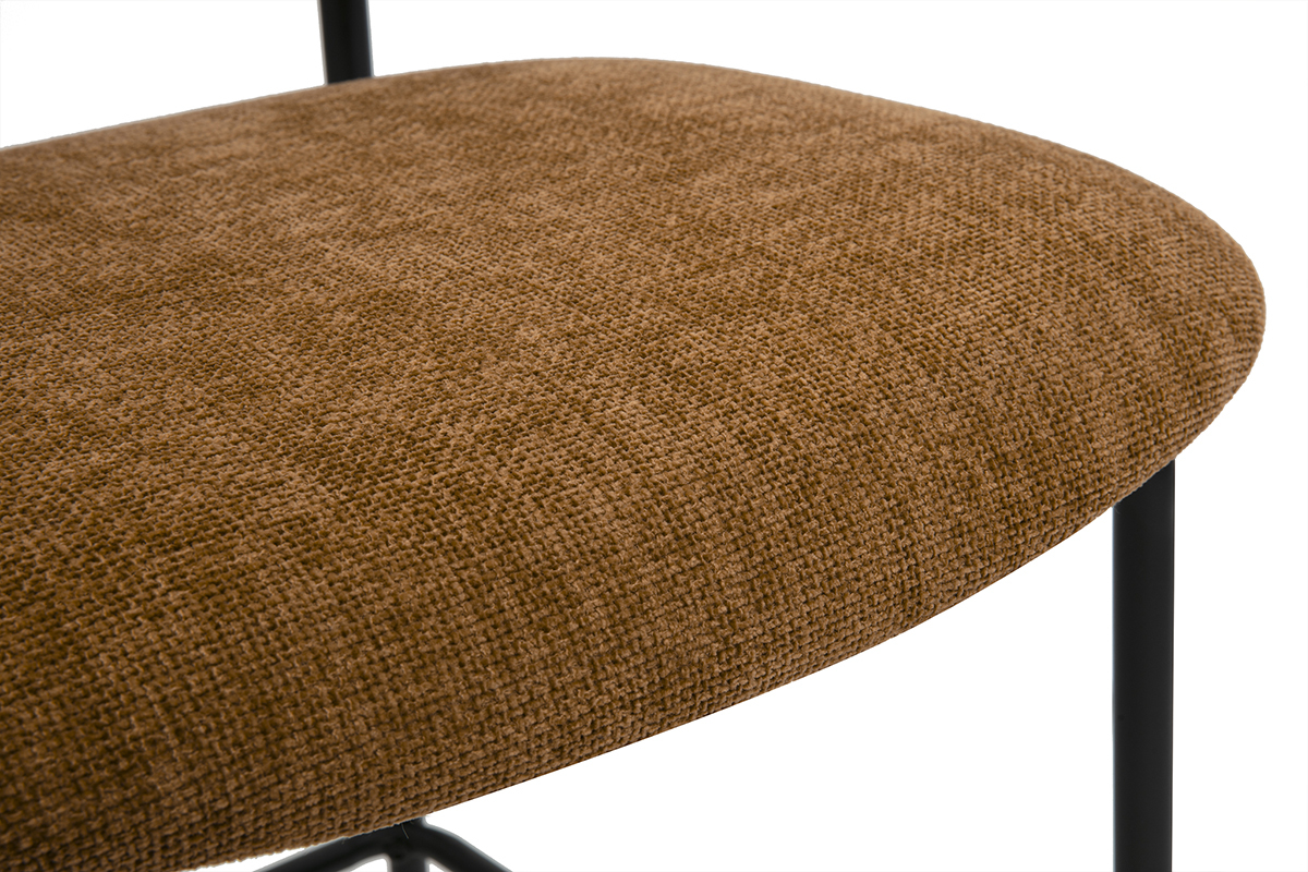 Tabourets design en tissu effet velours textur� terre brul�e, m�tal noir et cannage rotin (lot de 2) MIRANDA