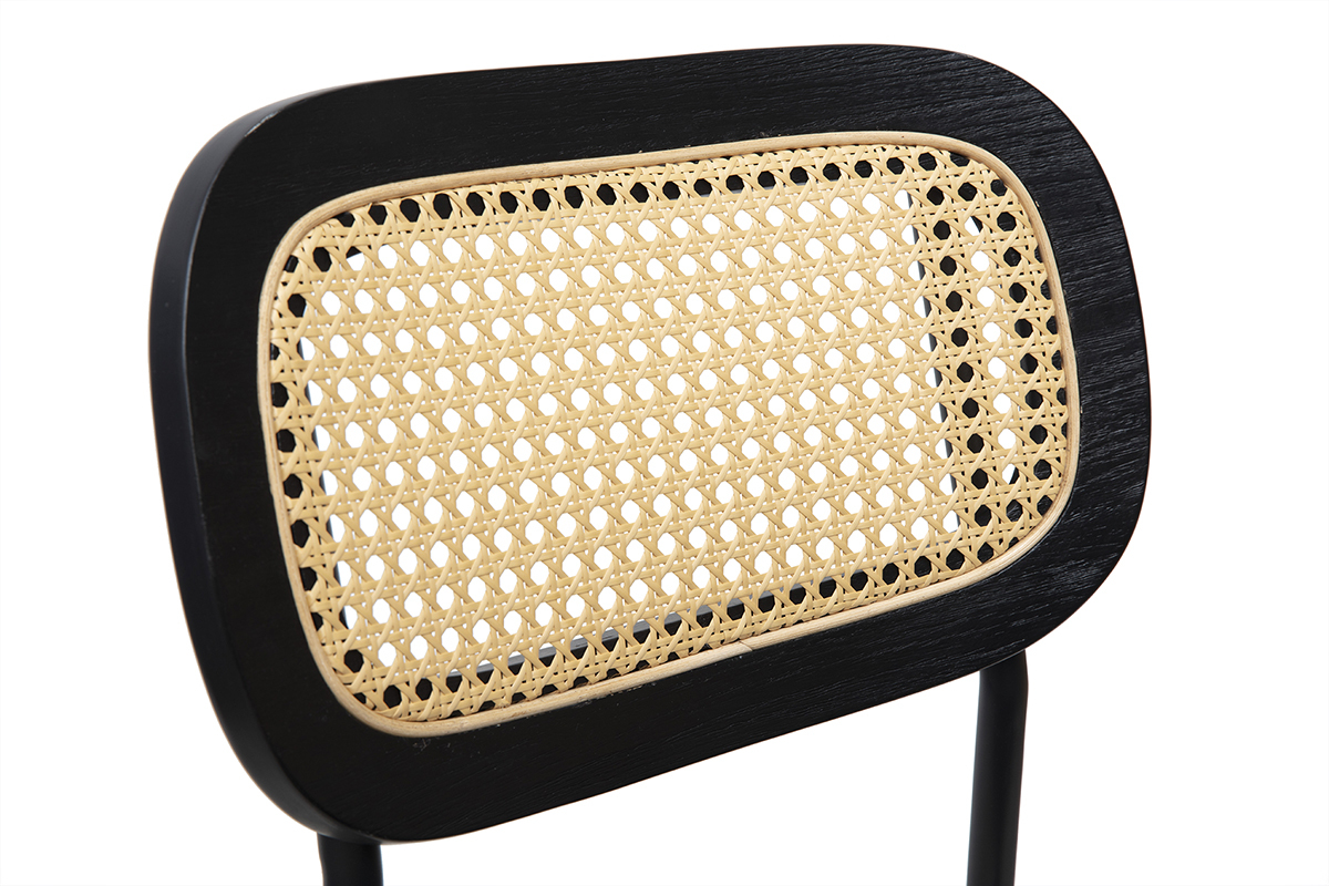 Tabourets m�tal noir avec cannage en rotin, mod�le MIRANDA.