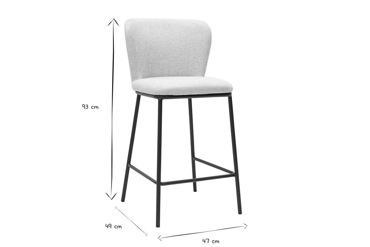 Dimensions du tabouret LISOR : L47 x P49 x H93 cm en noir et blanc.