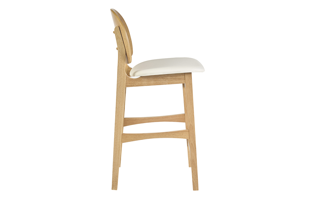 Tabouret scandinave en bois clair fr�ne et blanc, vu de profil.