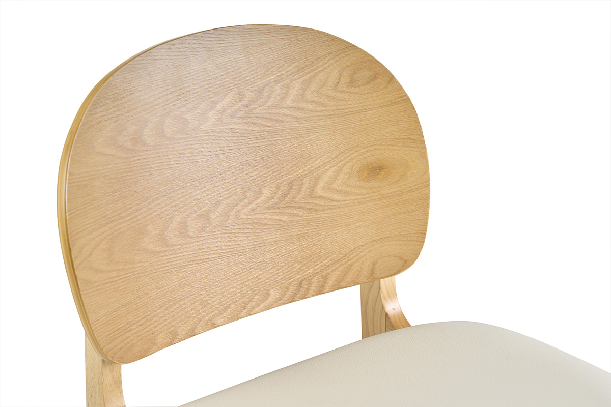 Dossier en bois de fr�ne clair des tabourets scandinaves ELTON, vue de profil
