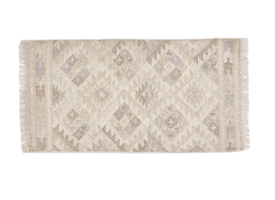 Tapis berb&egrave;re beige &agrave; motifs en laine et coton 60 x 120 cm MAKA&Iuml;