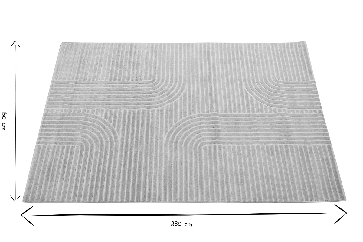 Tapis graphique rectangulaire beige 160 x 230 cm MAGNUS avec dimensions indiqu�es