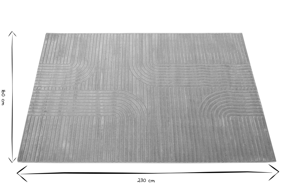 Tapis graphique rectangulaire gris 160 x 230 cm en polyester, polypropyl�ne et jute.