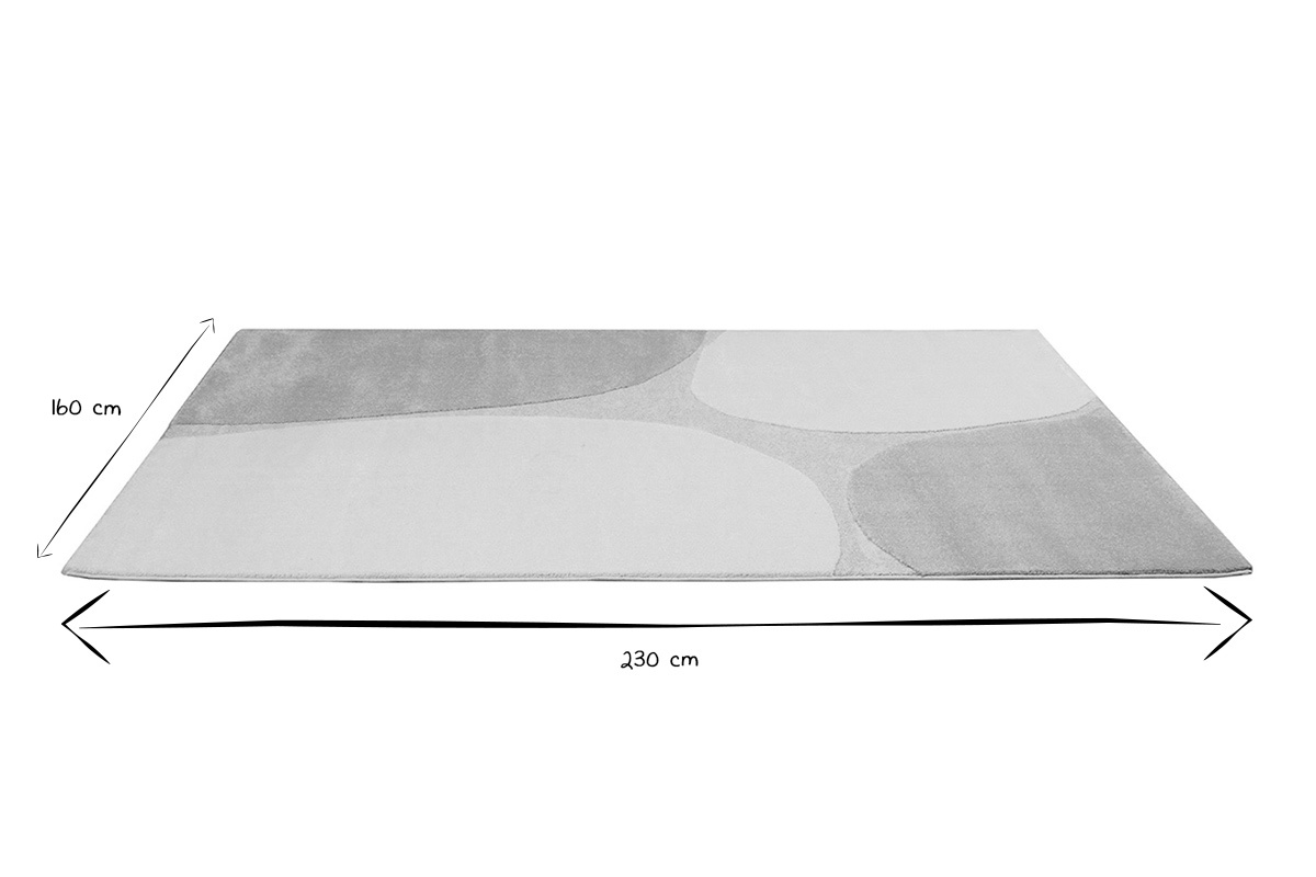 Dimensions du tapis rectangulaire LUMA beige, 230 cm x 160 cm, en noir et blanc.