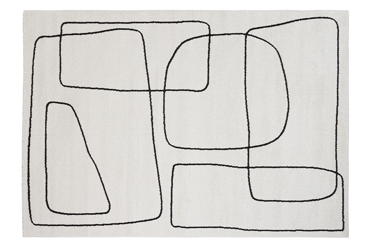Tapis rectangulaire motif line art blanc cass� et noir 160 x 230 cm TIANA