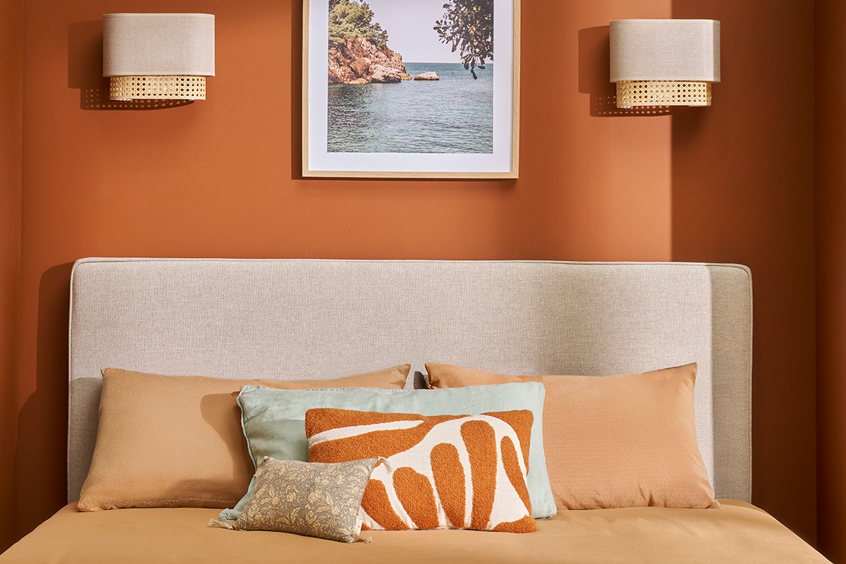 T�te de lit � suspendre en tissu beige L160 cm LILY