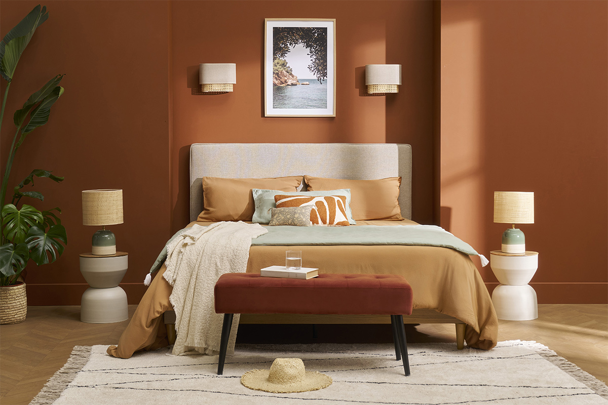 T�te de lit � suspendre en tissu beige L160 cm LILY