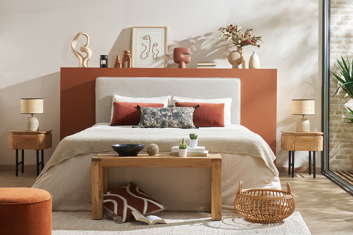 T�te de lit � suspendre en tissu beige L180 cm LILY
