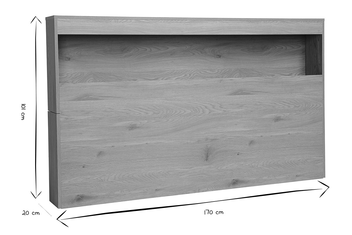 Dimensions de la t�te de lit SELENE : 170 cm de large, 101 cm de haut et 20 cm de profondeur en noir et blanc.