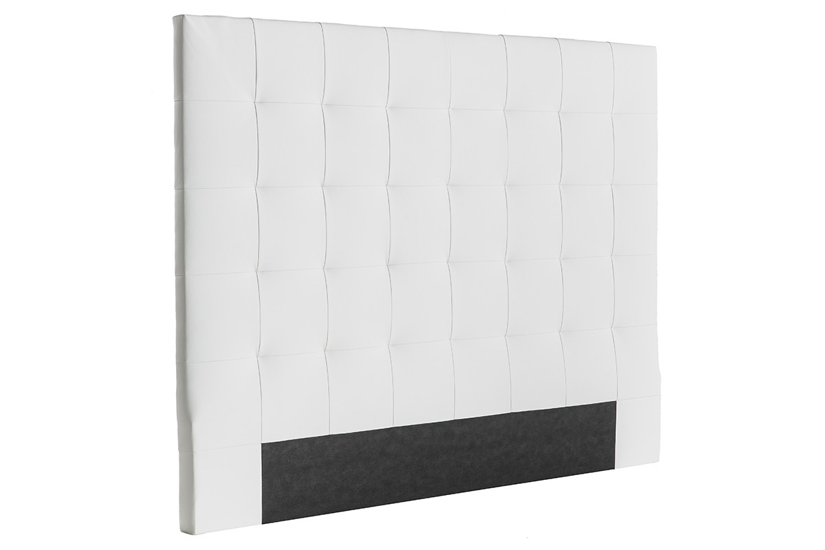 T�te de lit capitonn�e blanc cass� 160 cm HALCIONA