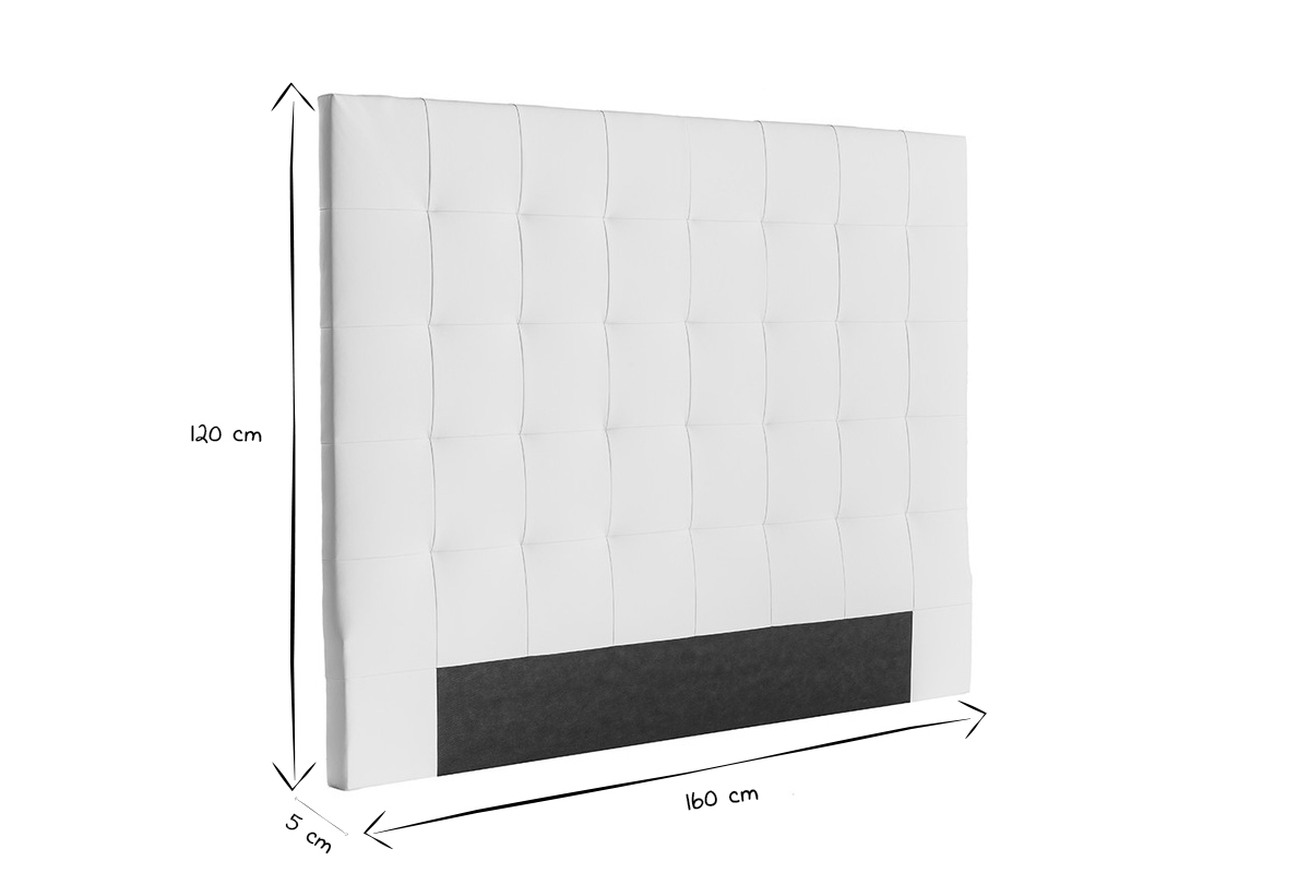 T�te de lit capitonn�e blanc cass� 160 cm HALCIONA