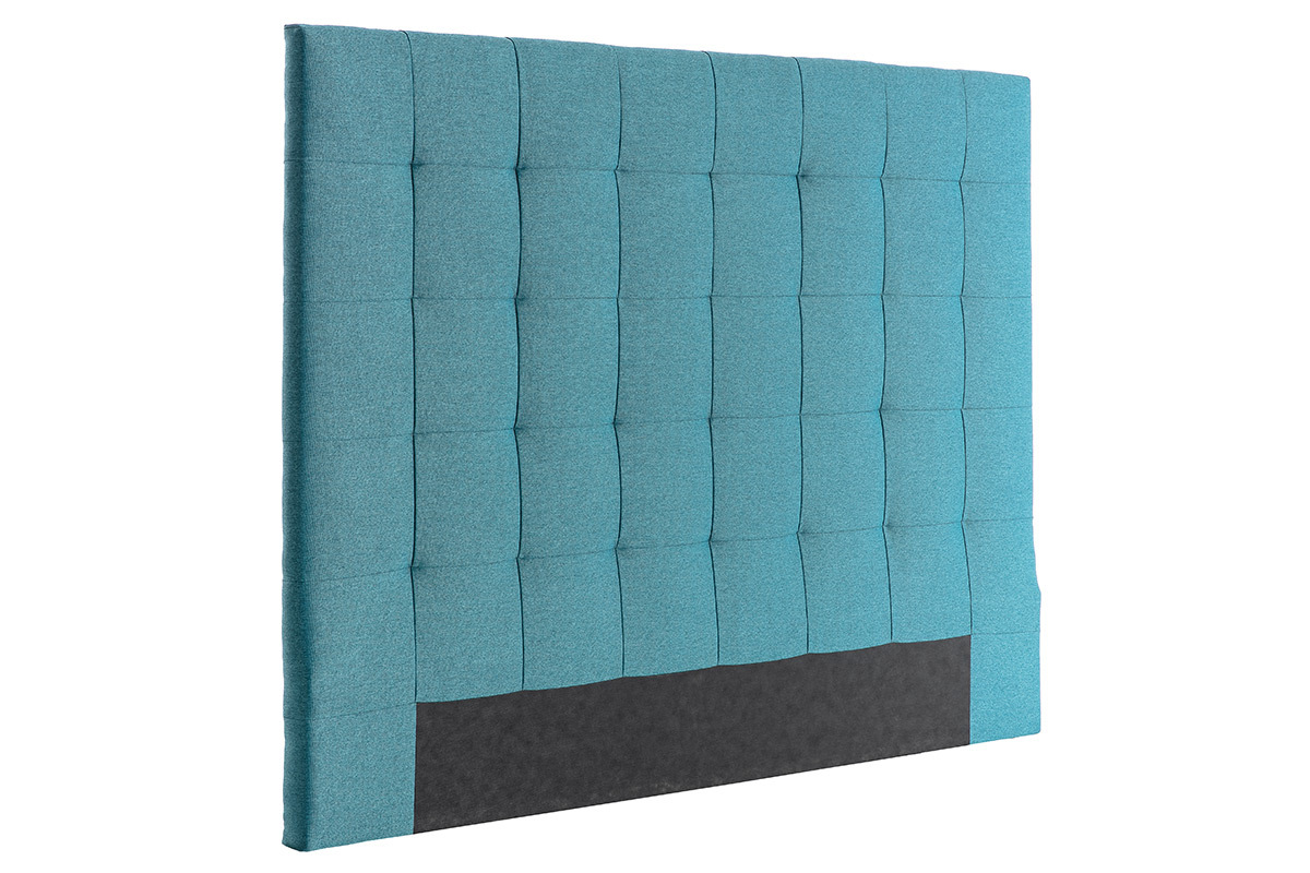 T�te de lit capitonn�e en tissu bleu canard L160 cm HALCIONA