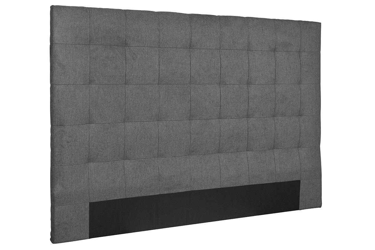T�te de lit capitonn�e en tissu gris anthracite L180 cm HALCIONA