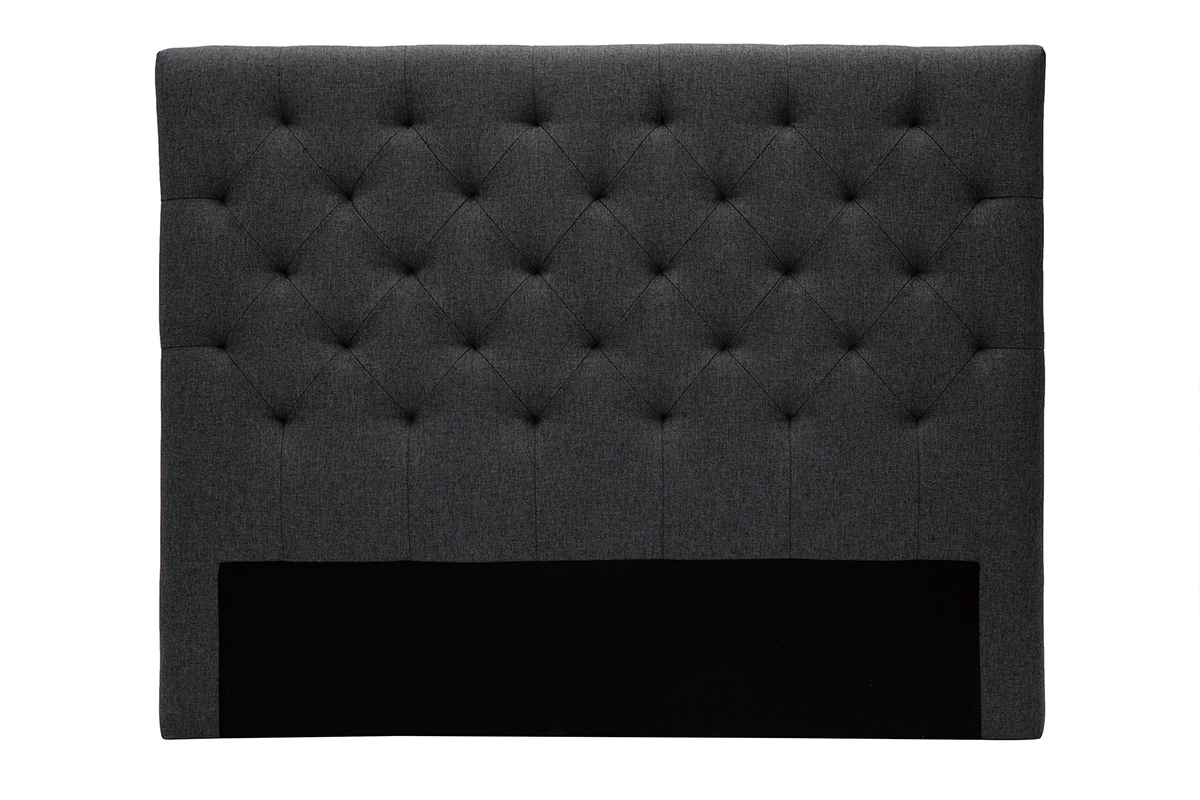 T�te de lit capitonn�e en tissu gris fonc� L140 cm ENGUERRAND