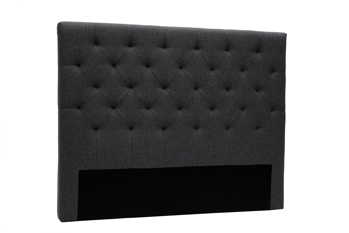 T�te de lit capitonn�e en tissu gris fonc� L140 cm ENGUERRAND