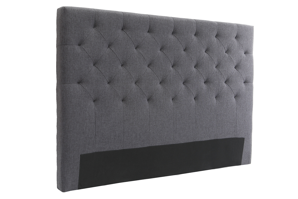 T�te de lit capitonn�e en tissu gris fonc� L160 cm ENGUERRAND
