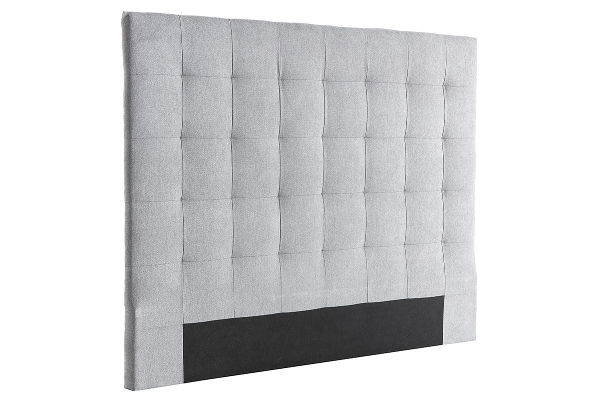 T�te de lit capitonn�e en tissu gris L160 cm HALCIONA