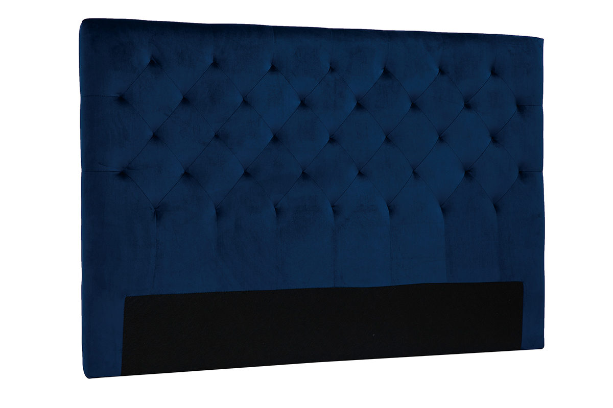 T�te de lit capitonn�e en tissu velours bleu nuit L160 cm ENGUERRAND