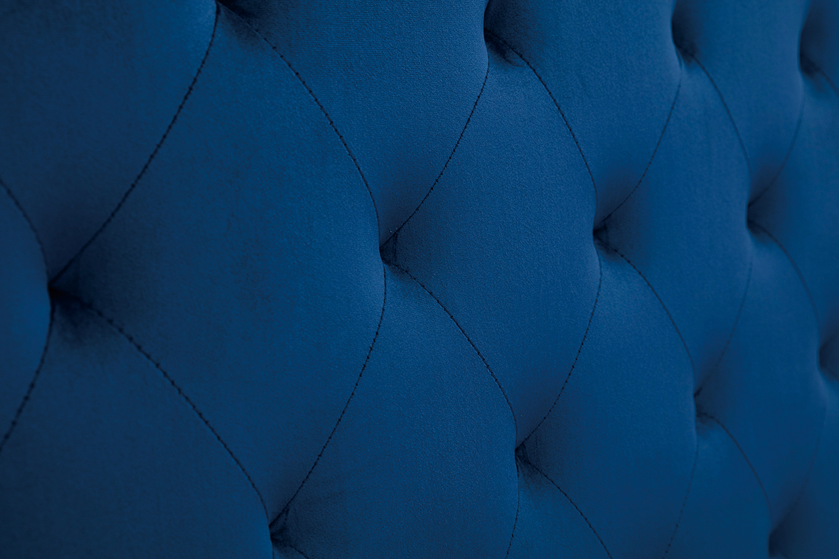T�te de lit capitonn�e en tissu velours bleu nuit L160 cm ENGUERRAND