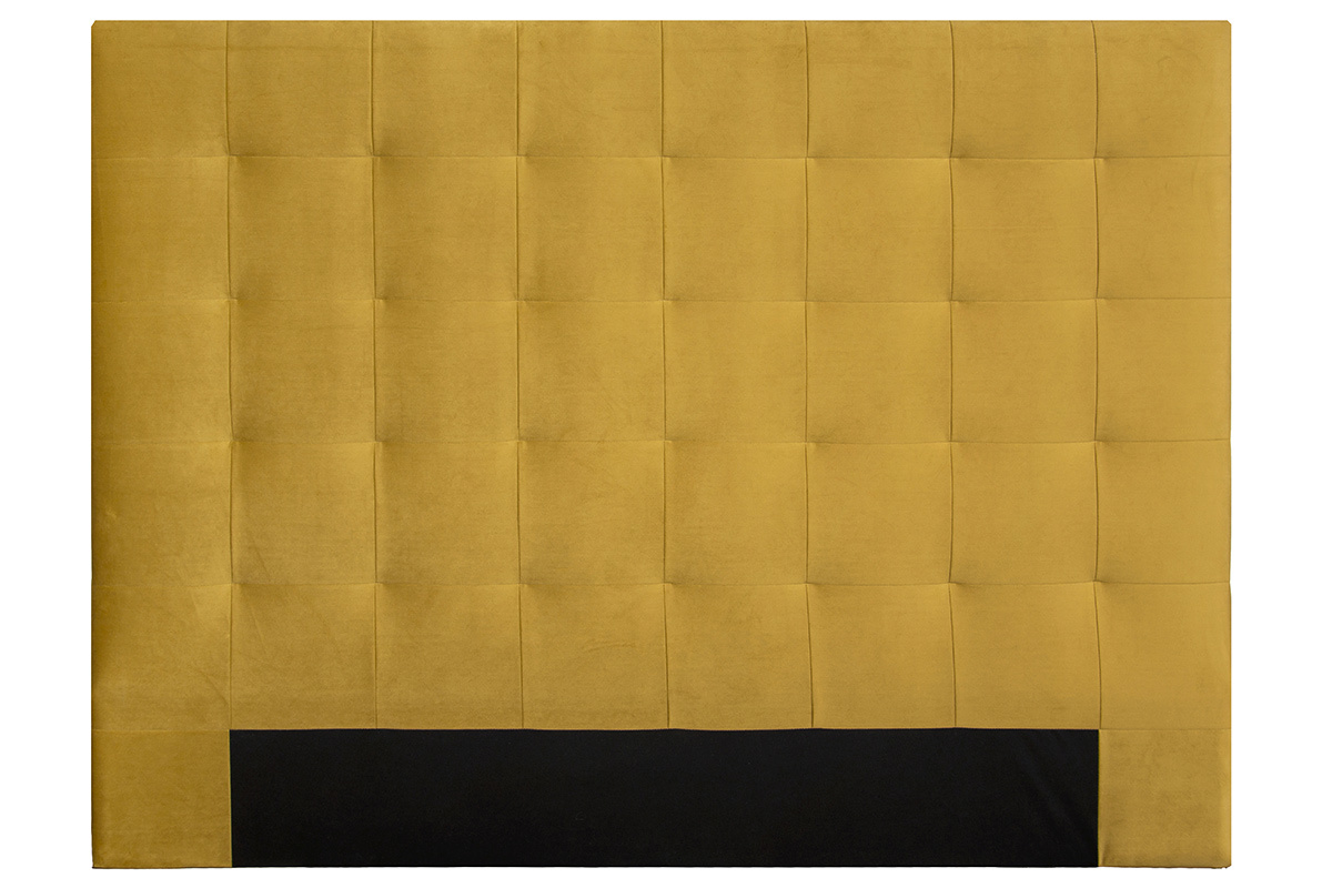 T�te de lit capitonn�e en tissu velours jaune moutarde L160 cm HALCIONA