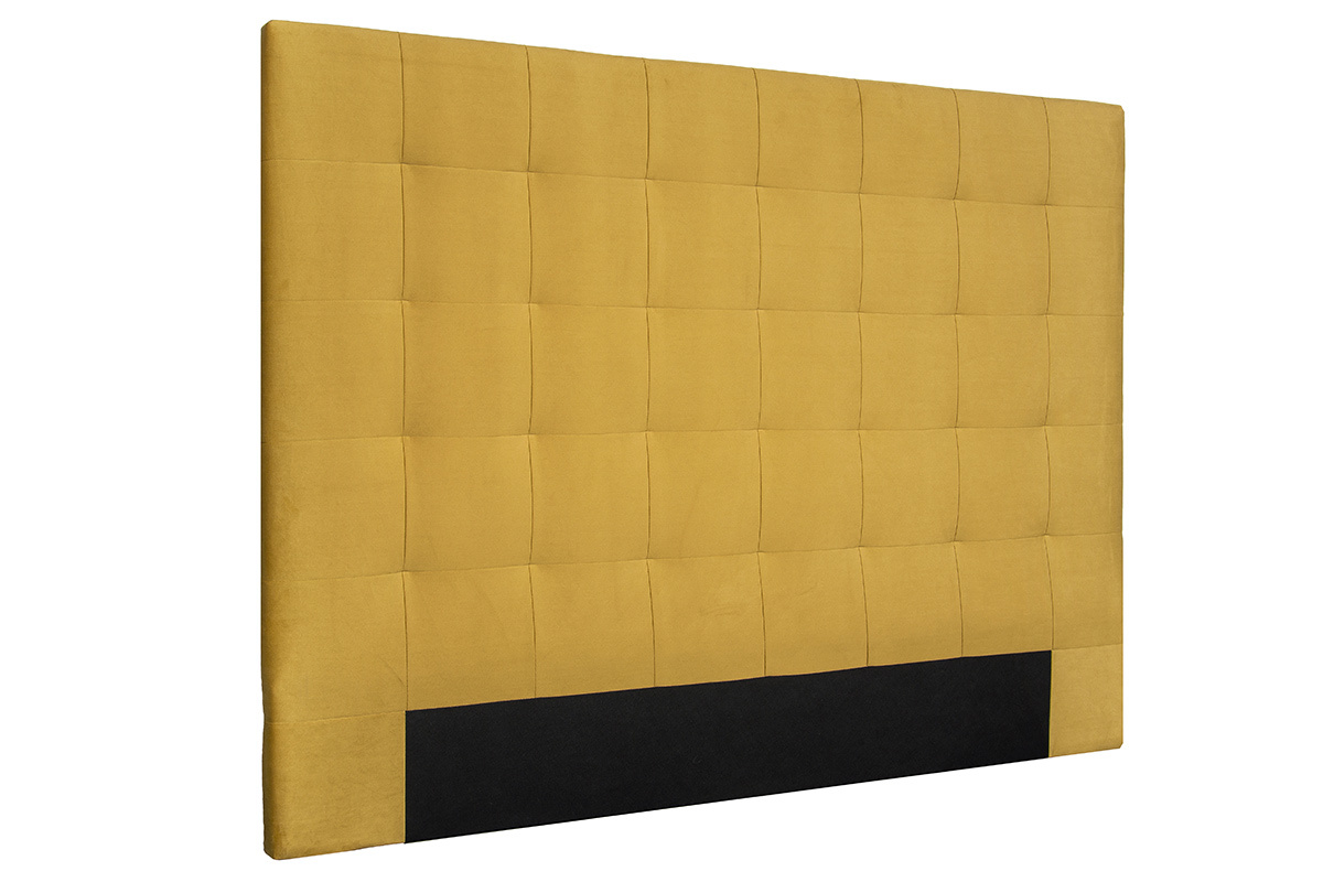 T�te de lit capitonn�e en tissu velours jaune moutarde L160 cm HALCIONA