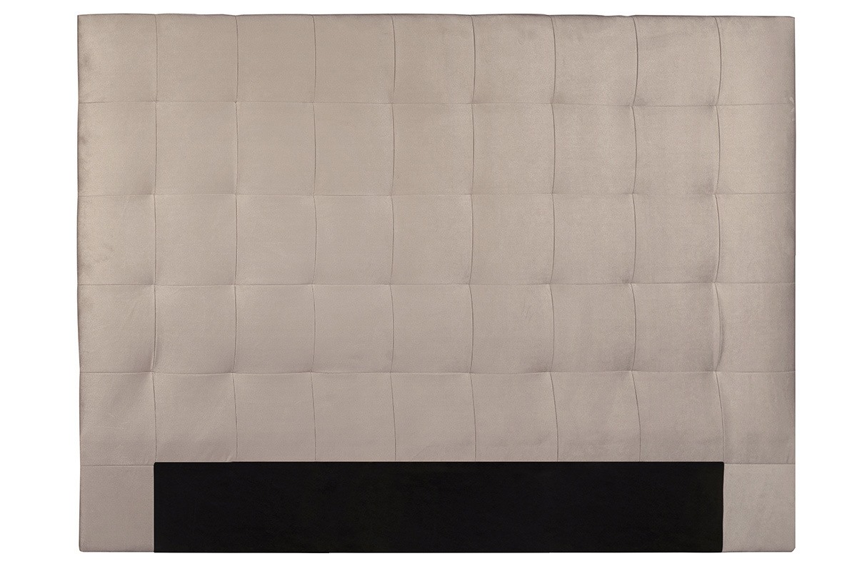 T�te de lit capitonn�e en tissu velours taupe L180 cm HALCIONA