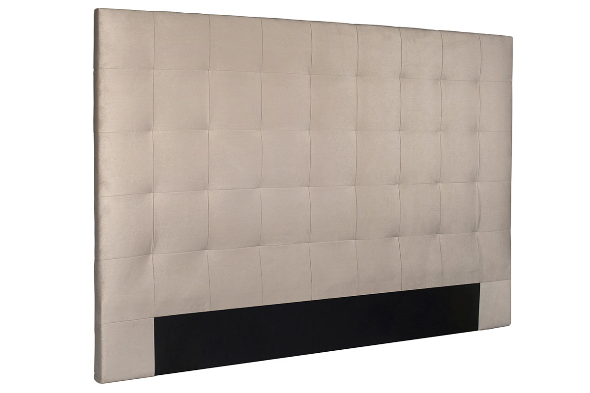 T�te de lit capitonn�e en tissu velours taupe L180 cm HALCIONA
