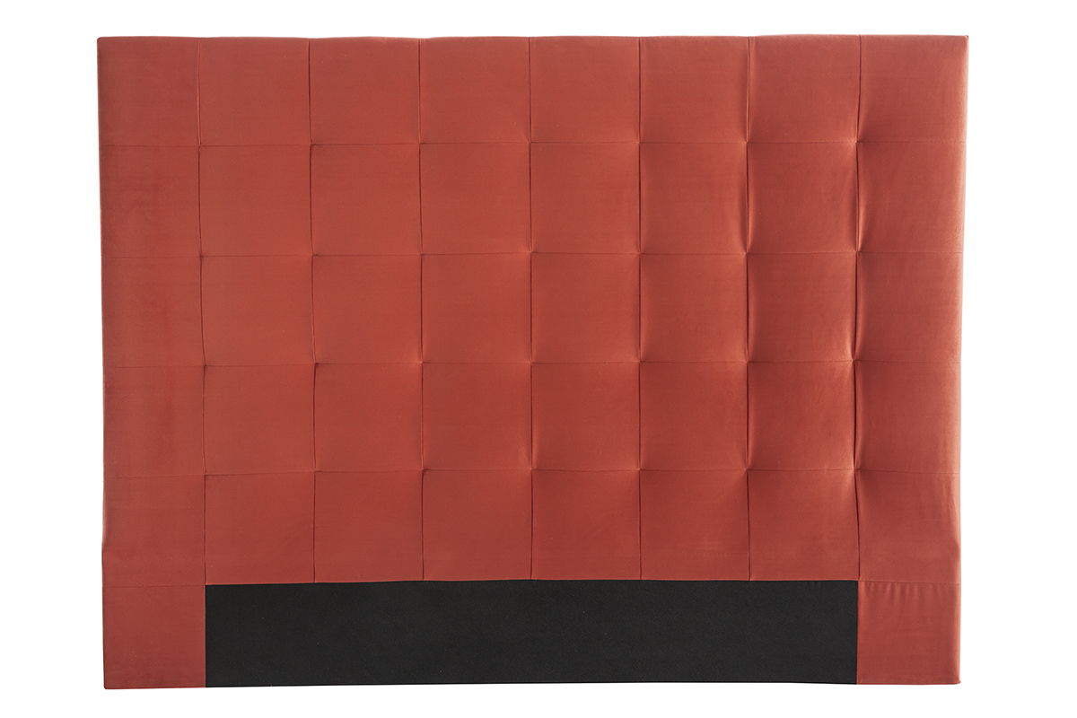 T�te de lit capitonn�e en tissu velours terracotta L160 cm HALCIONA