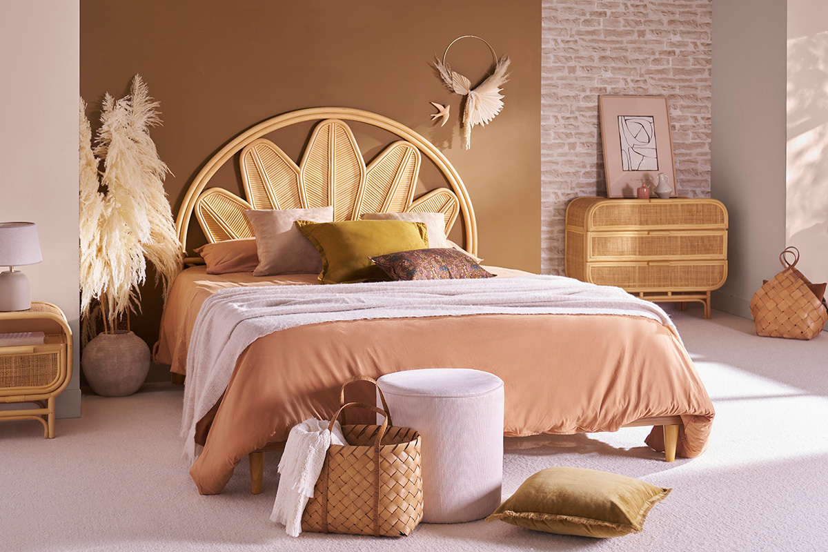 T�te de lit d�co en rotin L160 cm NALAH