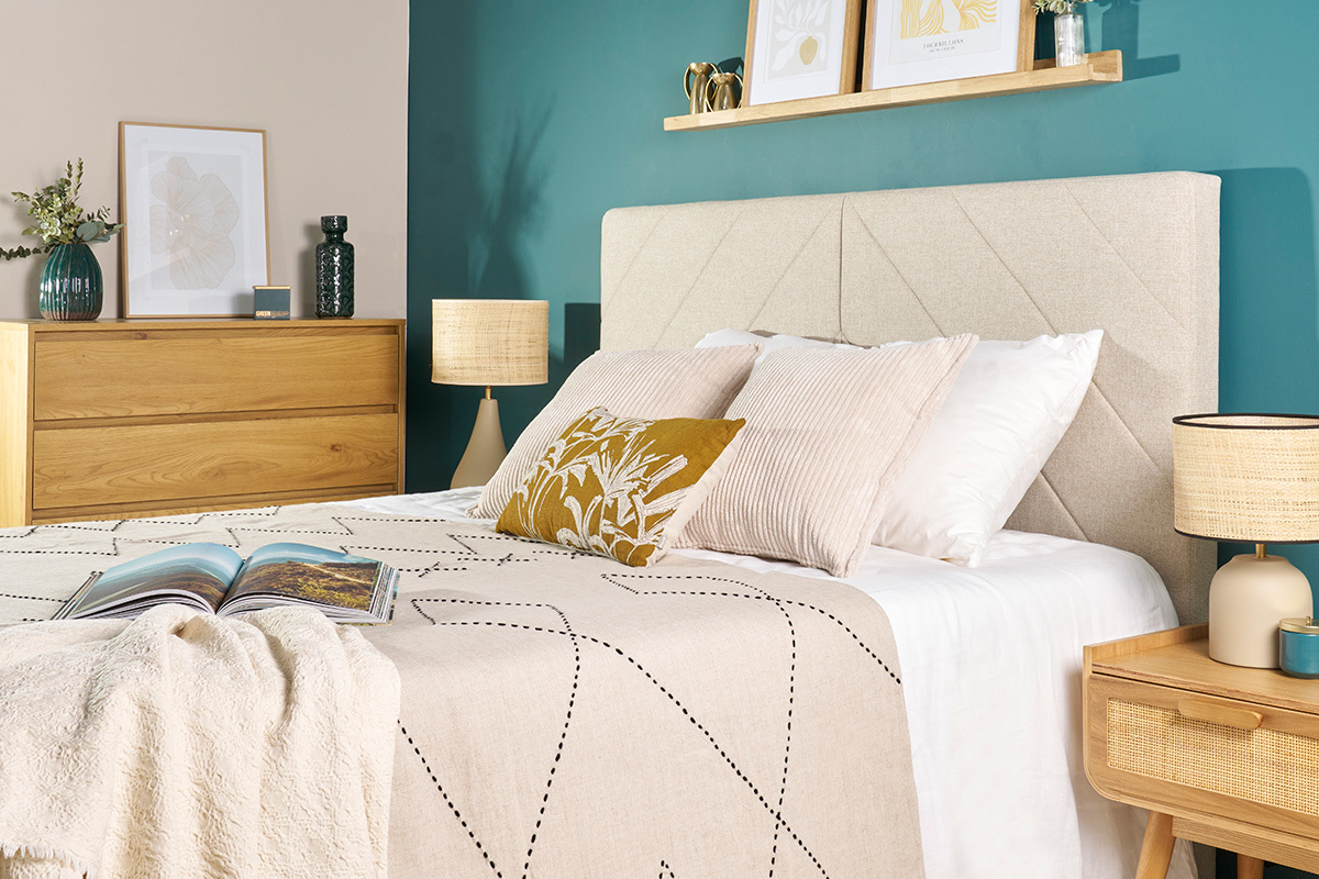 T�te de lit en tissu beige L160 cm AVAH