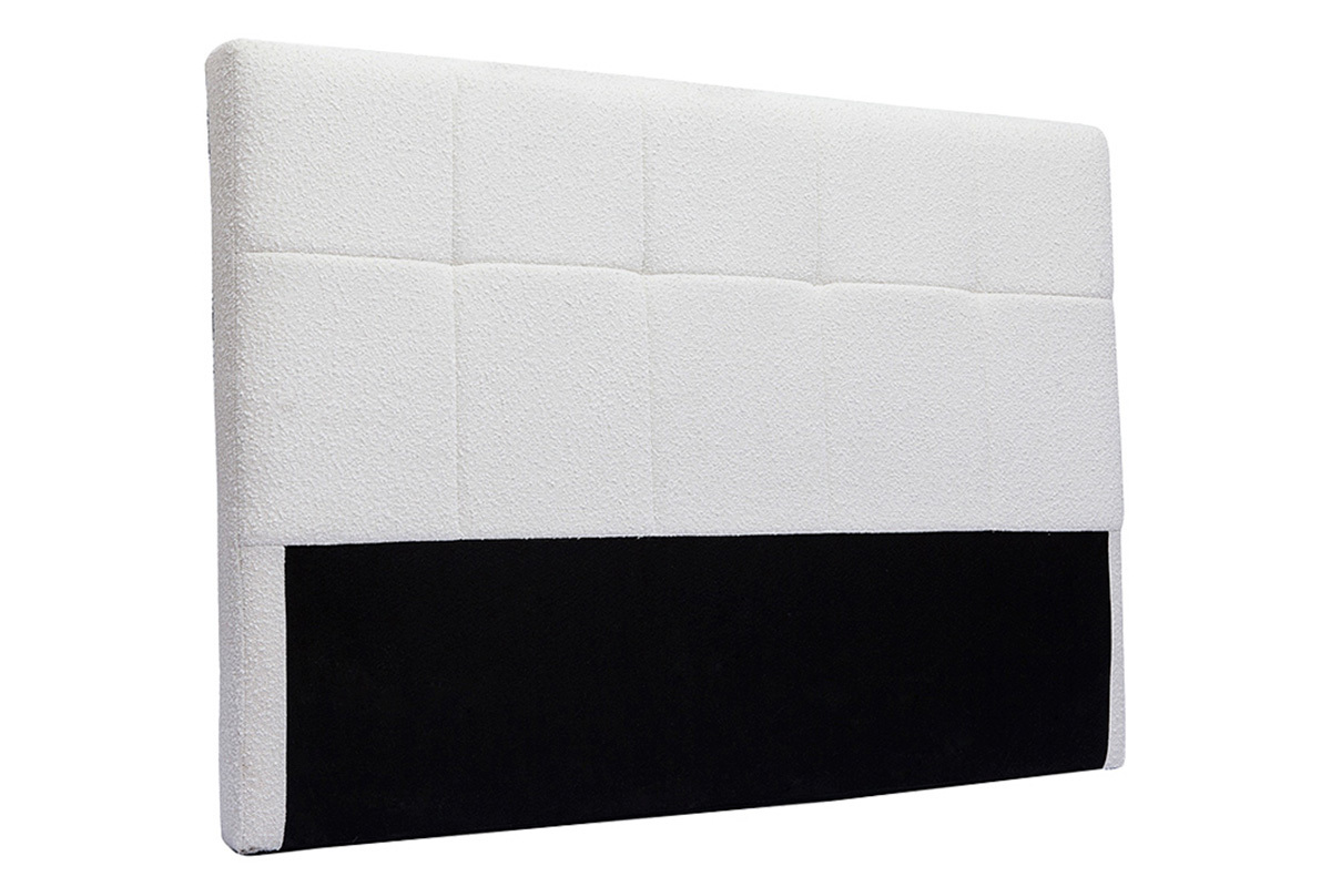 T�te de lit en tissu effet laine boucl�e blanc L160 cm CLOVIS