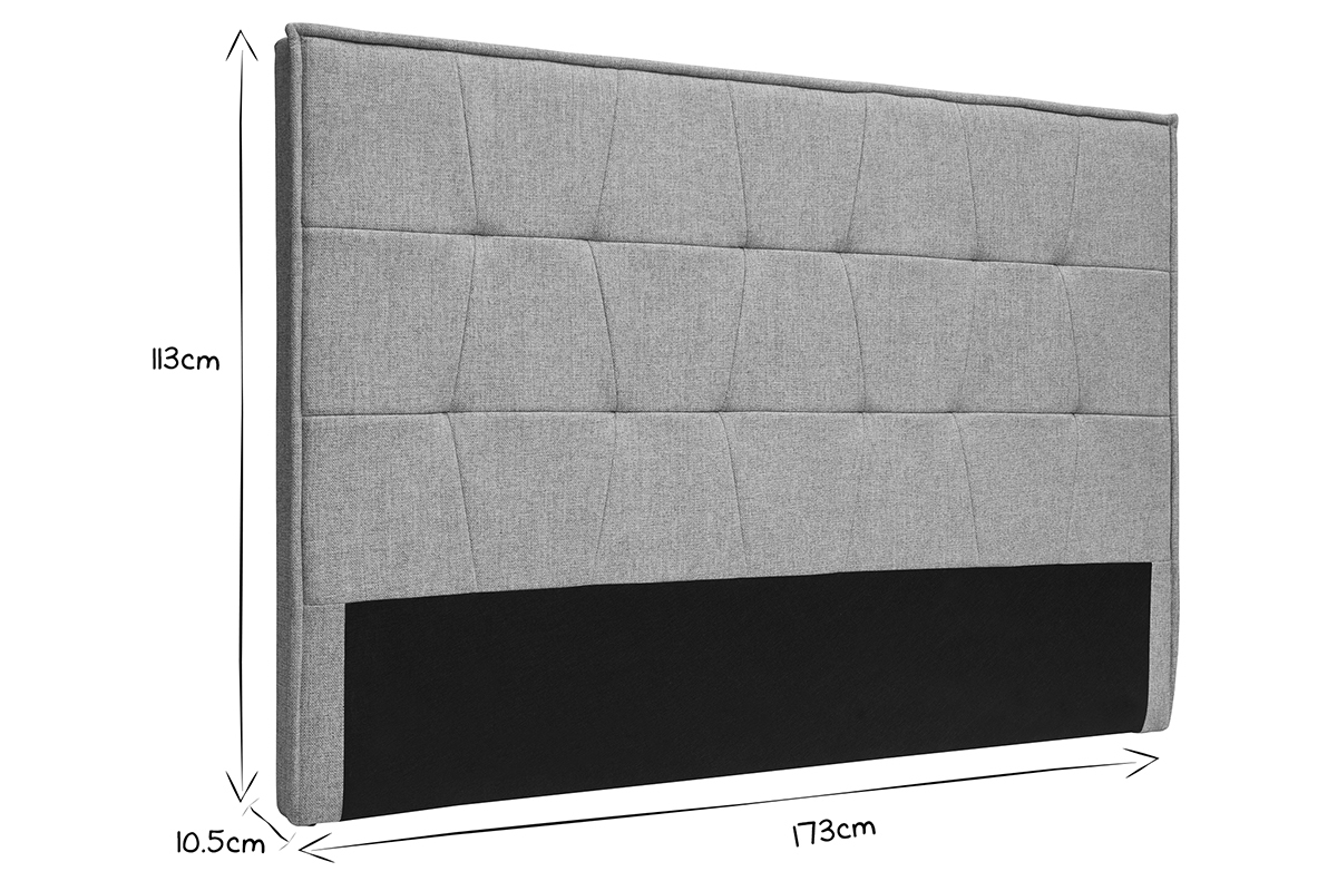Dimensions de la t�te de lit taupe : L173 cm, P10.5 cm, H113 cm en noir et blanc