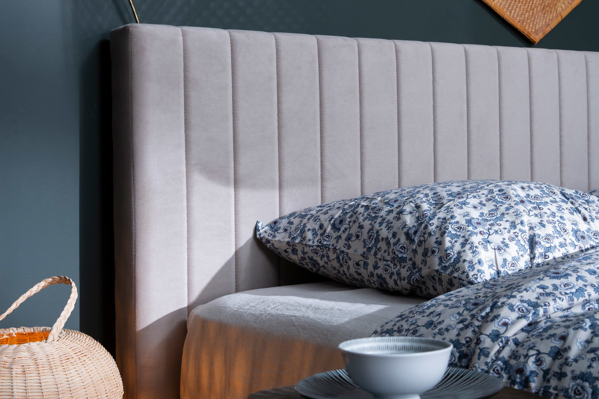 T�te de lit en tissu velours bleu L170 cm NEHA
