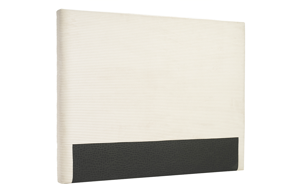 T�te de lit en velours c�tel� beige vue de c�t�.