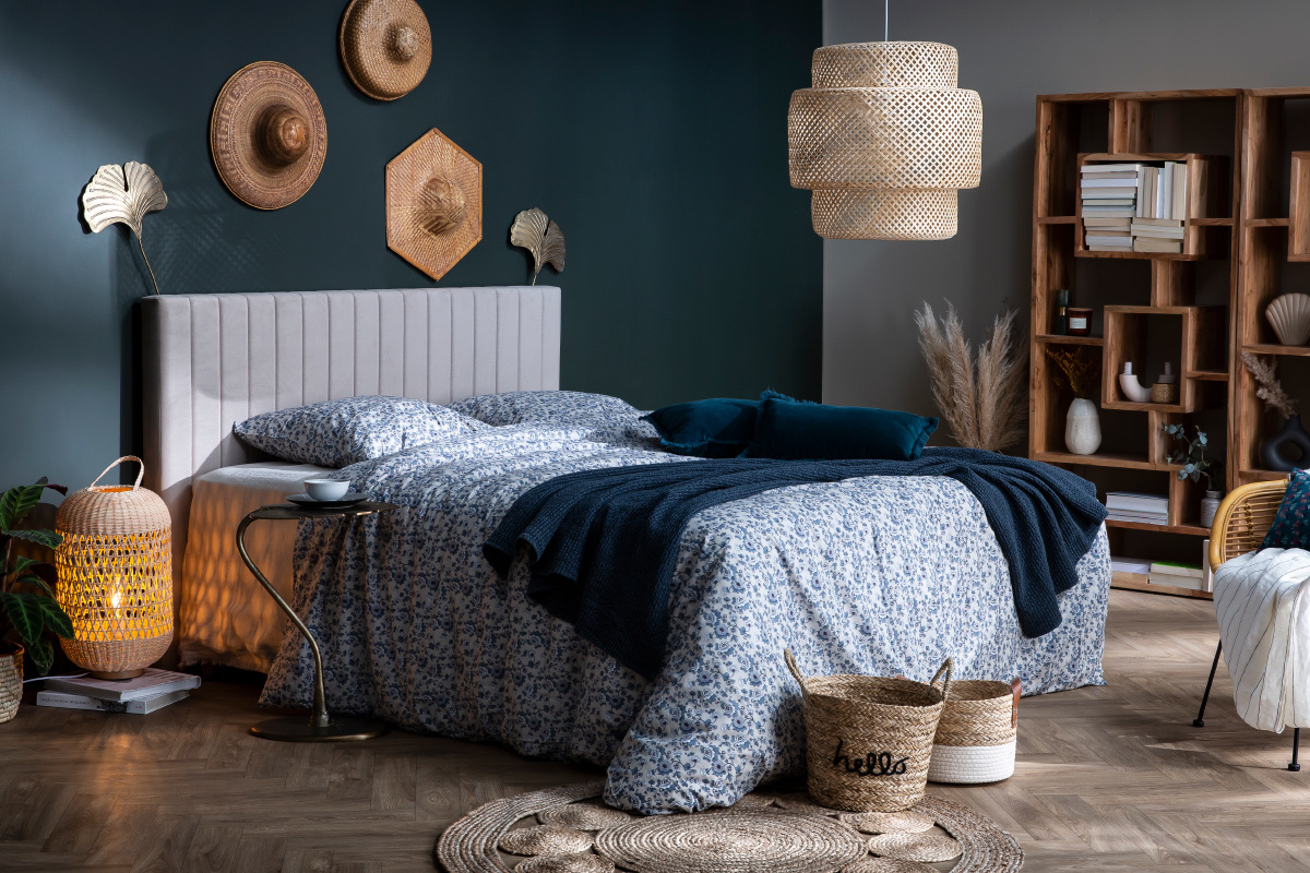 T�te de lit en tissu velours taupe L170 cm NEHA